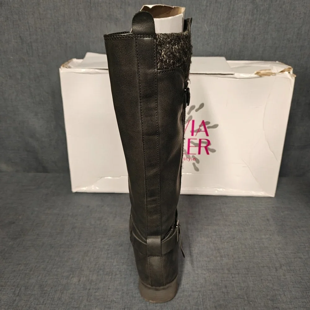 OLIVIA‎ MILLER Womens Black Knee High Boots Size 9 Side Buckle & Zipper